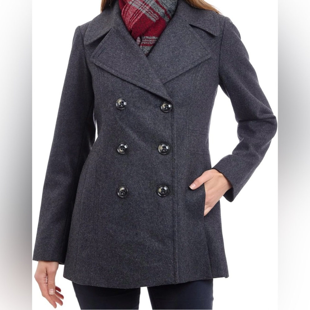 London Fog Gray Pea Coat with Notched Lapel